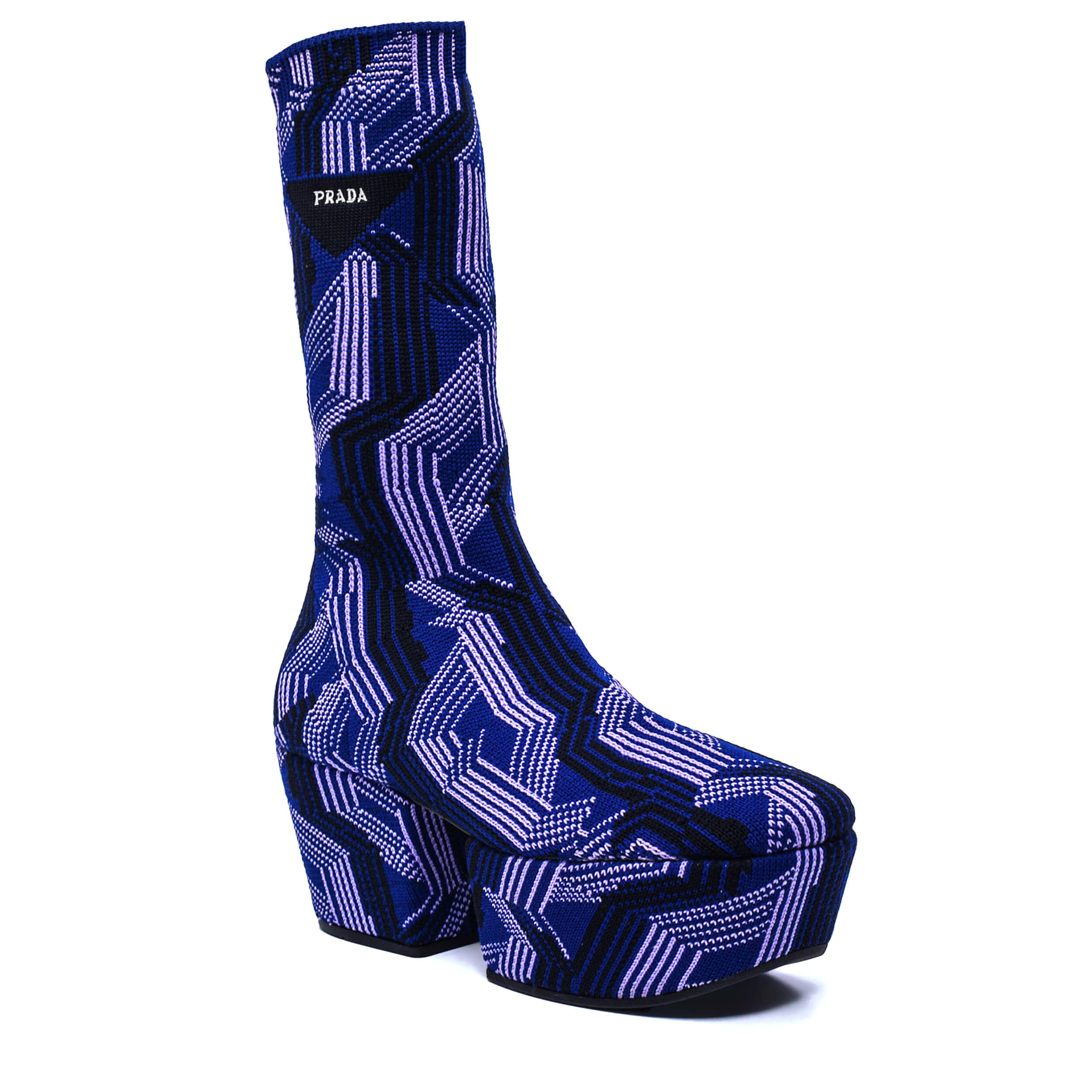 Prada - Purple Jacquard Knit Platform Ankle Boots / 38